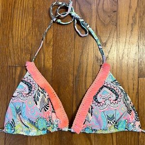 Xhiliration Bikini Coral Fringe Top